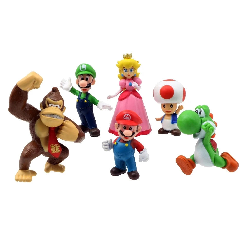 Ensemble aus 6 bis 18 Figuren aus PVC „Super Mario Bros.“ – inklusive Luigi, Yoshi, Donkey Kong und Champignon