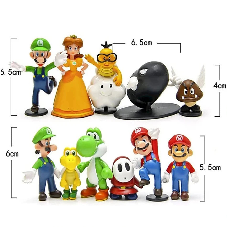 Ensemble aus 6 bis 18 Figuren aus PVC „Super Mario Bros.“ – inklusive Luigi, Yoshi, Donkey Kong und Champignon