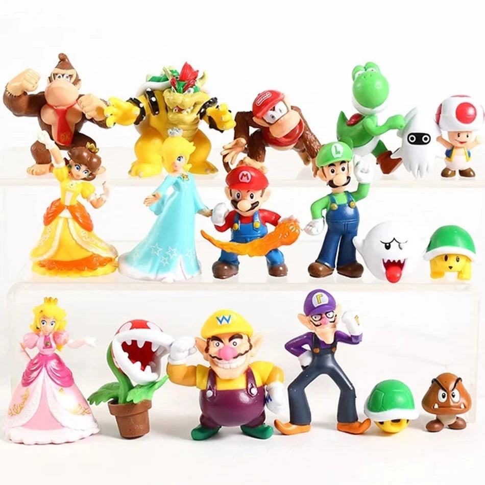 Ensemble aus 6 bis 18 Figuren aus PVC „Super Mario Bros.“ – inklusive Luigi, Yoshi, Donkey Kong und Champignon