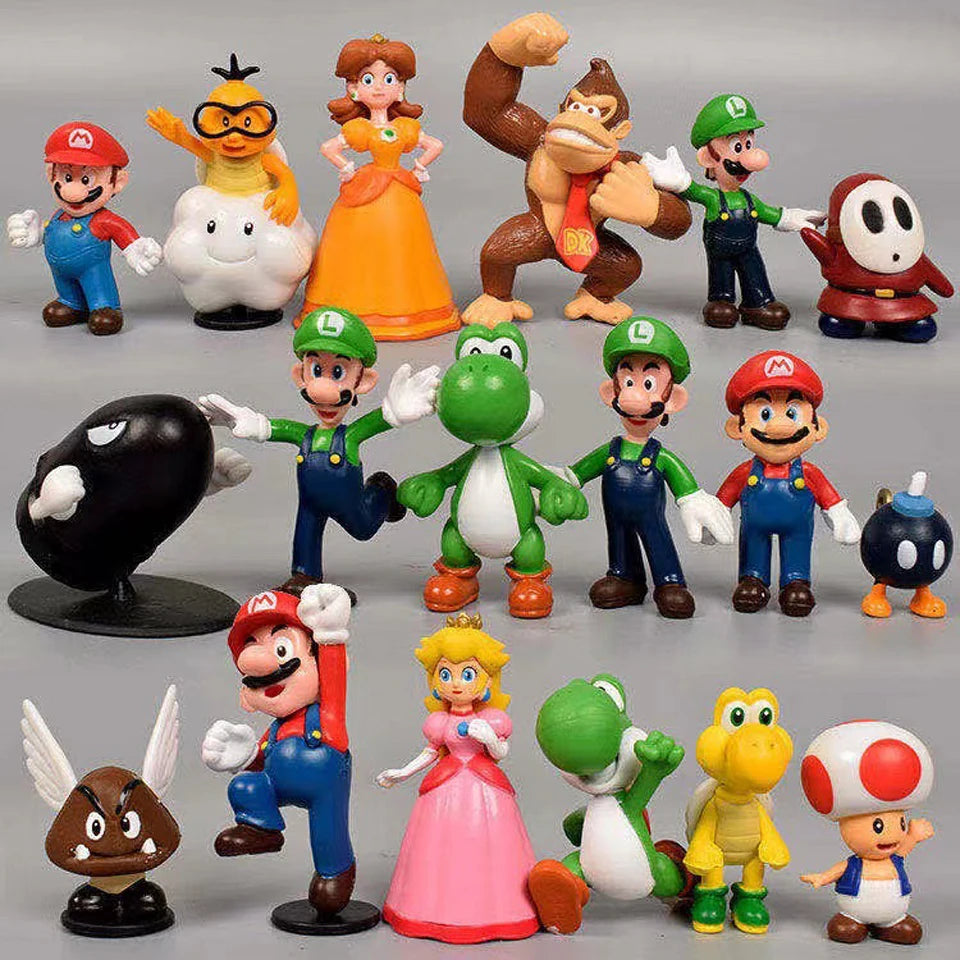 Ensemble aus 6 bis 18 Figuren aus PVC „Super Mario Bros.“ – inklusive Luigi, Yoshi, Donkey Kong und Champignon