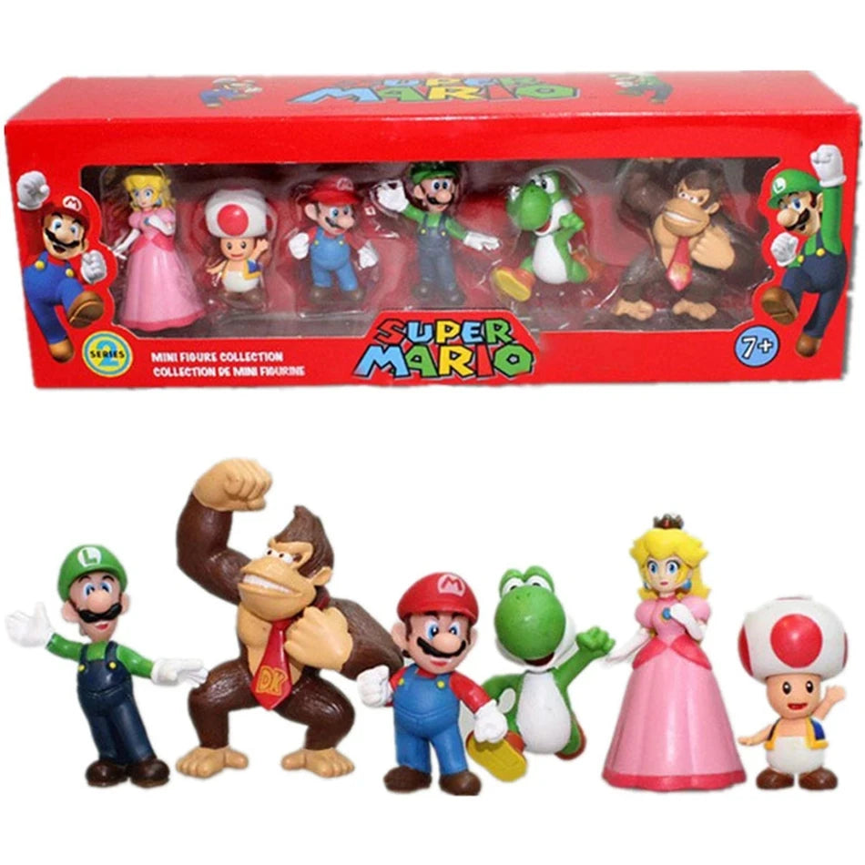 Ensemble aus 6 bis 18 Figuren aus PVC „Super Mario Bros.“ – inklusive Luigi, Yoshi, Donkey Kong und Champignon