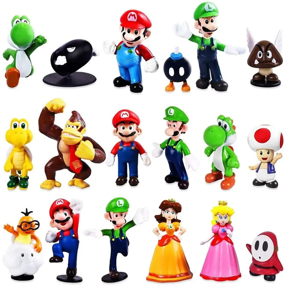 Ensemble aus 6 bis 18 Figuren aus PVC „Super Mario Bros.“ – inklusive Luigi, Yoshi, Donkey Kong und Champignon